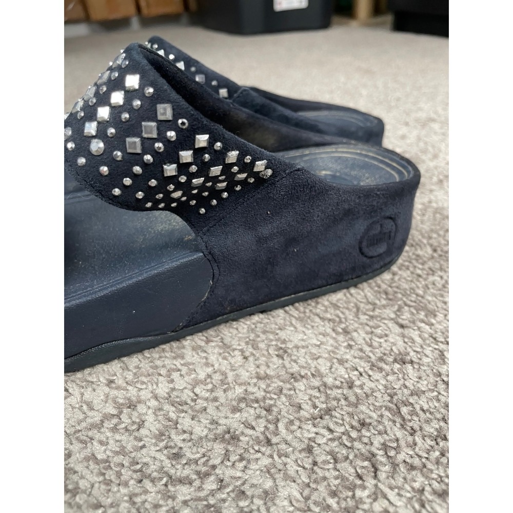 FitFlop Sandals Womens 9 Blue Stud Metallic Strappy Wedge Slip On Comfort Casual - Picture 3 of 10
